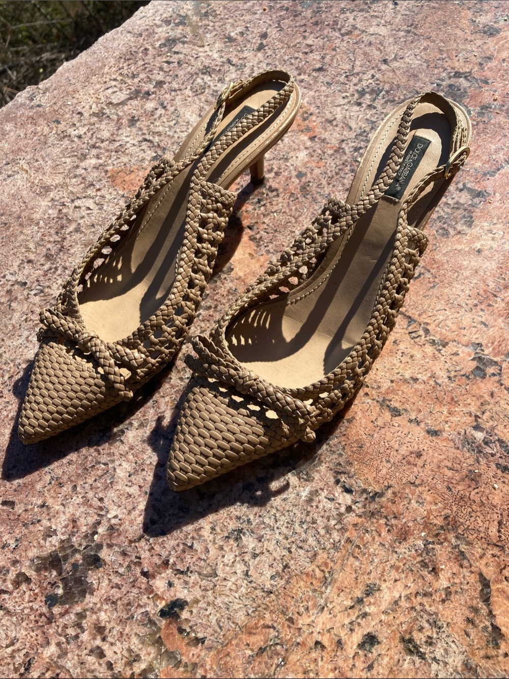 Dolce & Gabbana Braided woven Pointed Slingback kitten  Heels Nude 40.5 9.5 10